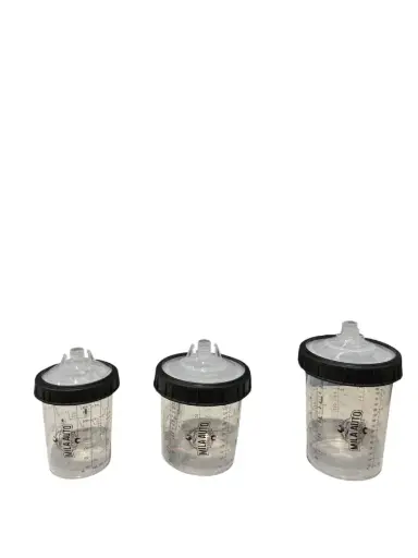 Disposable Paint Gun Sprayer Mixing PPS Cup Liners and Lid System for HVLP Spray Gun 50 Cups Liners 50 Lids with Strainer 1 Hard Cup with Retainer Ring 20 Plugs, 600ML